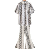 Autumn New Sets Women Short Sleeve Snake Print Blouse Shirts