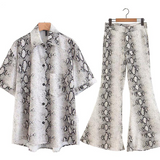 Autumn New Sets Women Short Sleeve Snake Print Blouse Shirts