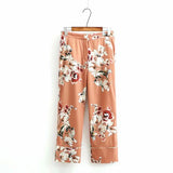 Autumn New Collection Women Flower Print Wide Leg Pants